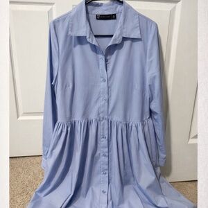 NY & Co Light Blue Tiered Shirt Dress - M